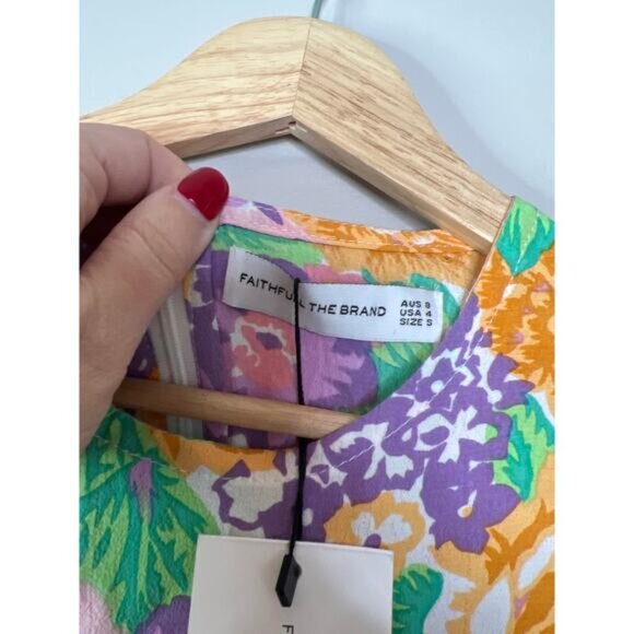 NWT Faithfull The Brand Florence Ade Floral Elastic Cuff Mini Dress Multi Color - Picture 5 of 8